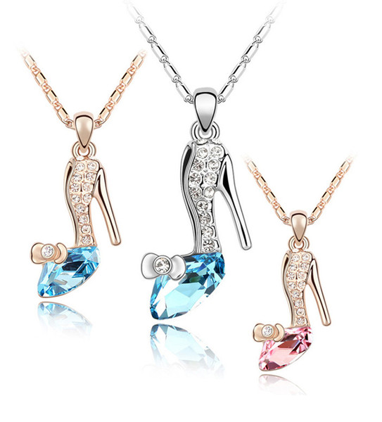 Girl Noble 18K Gold Plated Jewelry Cinderella Crystal shoes Pendant Austria Crystal Necklace