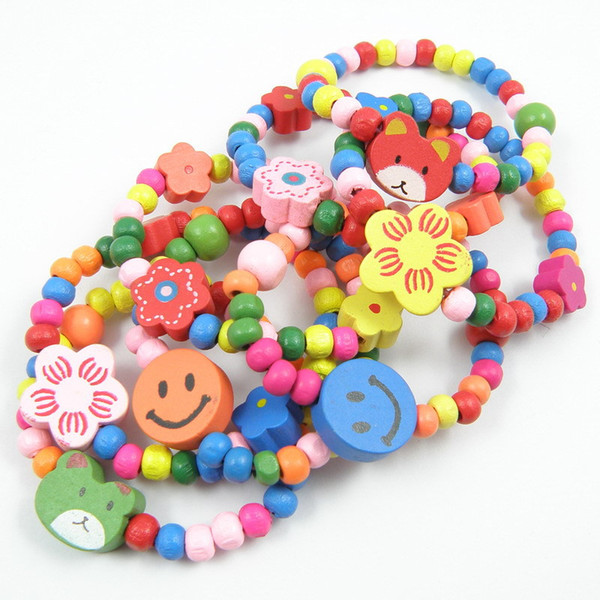 New Candy Color Children's Wood beads Bracelet Elastic Toy hand rope baby jewelry for Kids Free shipping