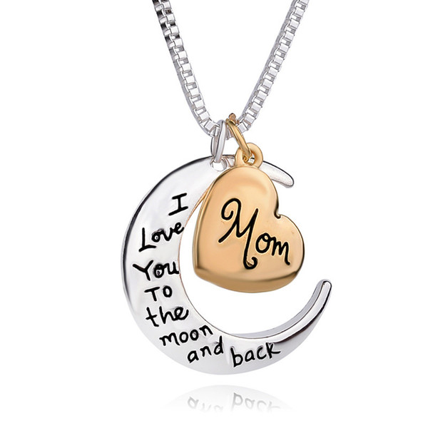 New Mothers Day Pendant Moon Love I love you to the Moon and Back Mom Necklace Charm Jewelry for Women Gift Children Accessories