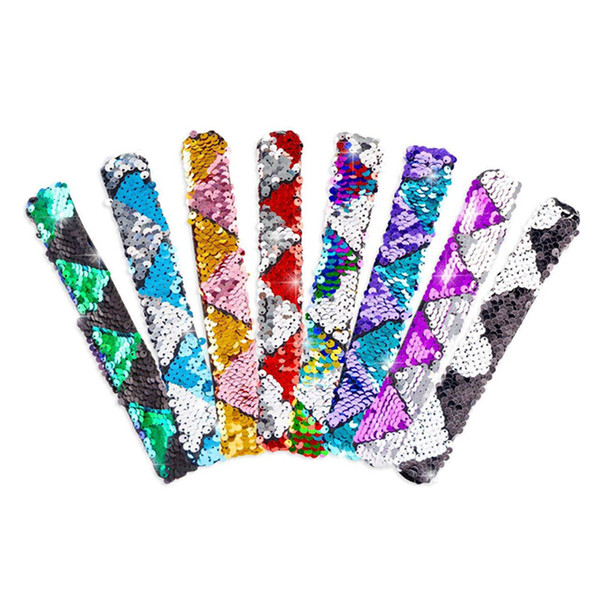 Christmas Gift Mermaid Children's Toys Sequins Bracelet for Kids Women Double Colors Sequin Slap Bracelets Loop Bracelet Festival Party