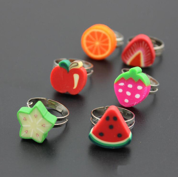 Kids Jewelry Colorful Polymer Clay Plumeria Flower/Fruit Ring Children's Opening Adjustable Ring High Quality Free Shipping