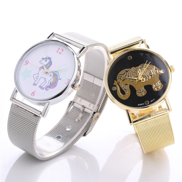 For Students Watch Unicorn Cartoon Unicorn Printed Boys Girls Mens Women Watches Stainless Steel Casual Wristwatch Quartz Watch 8 Colors Y70