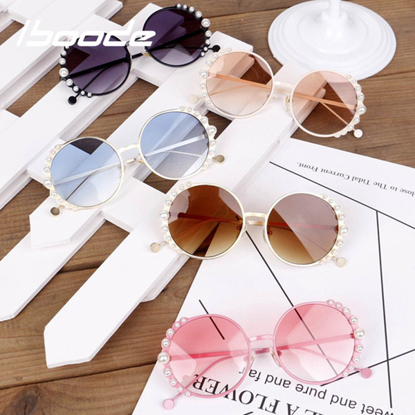 iboode 2019 Kids Sunglasses Baby Girls Pearl Sunglasses Luxury Metal Round Sunglasses UV Protection Princess Shades Girl