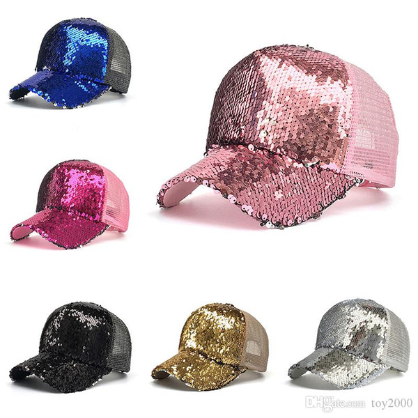 Fashion Mermaid Sequins Baseball Hats Summer Curved visor Messy Glitter Ponytail Snapback Cap for men women trendy Hip Hop hat