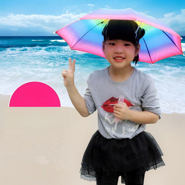 Foldable Sun Rainbow Umbrella Hat Kids Outdoor Golf Fishing Camping Shade Beach Headwear Head Cap Kids Sunblock LJJA2709-16