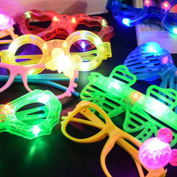 LED Glasses Glow in The Dark Party Supplies Butterfly Love Heart Spider Man Five Pointed Star Shape 6 lights glasses KKA7565