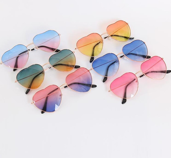 Heart Shaped Sunglasses Thin Metal Frame Lovely Heart Style Fashion Kids' Sunblock colorful lense for children women