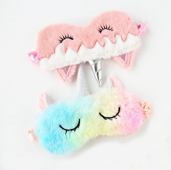 Unicorn Eye Mask Cartoon Eye Covers Plush Sunblock Eyeshade Travel Eye Patch Relax Aid Blindfolds Fashion Accessories 6 Colors DHW3395