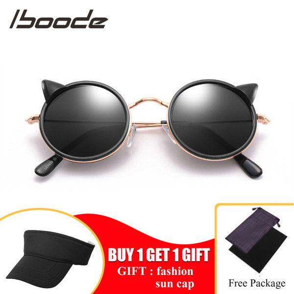 IBOODE Cute Kids Cat Eyes Sunglasses Classic Metal Round Sun Glasses For Boys&Girls Anti UV400 Shades Eyeglasse Children Eyewear