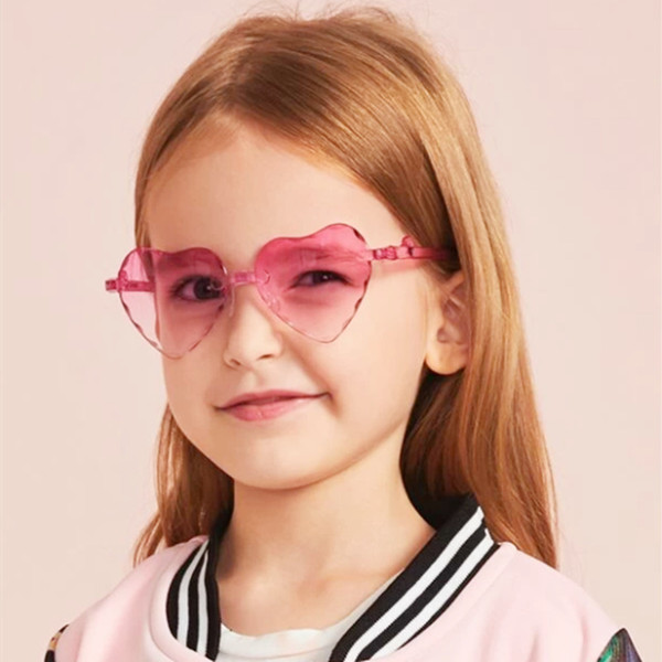 Factory Wholesale Rimless Kids sunglasses 3-8 years Plastic UV400 child glasses Heart Shaped Lovely baby Girls infantil