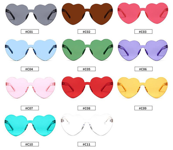 11style Attractive Heart Shape Sunglasses Women Fashion Accessories Lovely Colorful Clear Eyeglasses Rimless Frame Sunglasses dc248