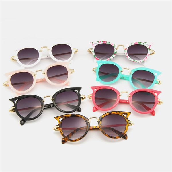 Kids Sunglasses Hollow Cat Face Baby Boy Girl Fashion Candy Color Sunglasses Leopard Floral Children Beach Cat Eye Sunglasses T79