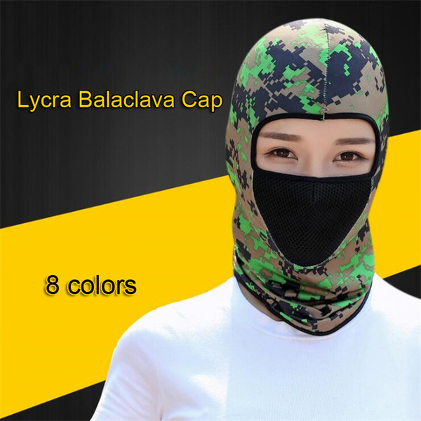 Summer Sun UV Protection Head Cap 8 Colors Lycra Balaclava Cap Outdoor Riding Full Face Mask Outdoor Camo Sports Hood Hat LA775