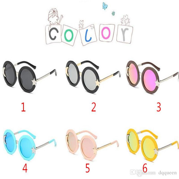 2017New Fashion 6Colors Kids Girls Sunglasses Round Moon Star Sunglass Sun Glasses Beach UV400 Protection Kids Sunbolck