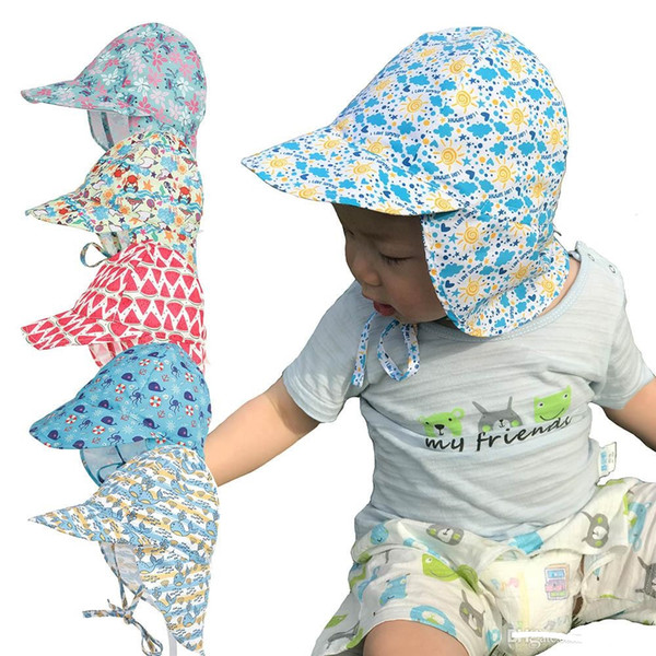 New Design Baby Boys Girls Caps Sun Protection Swim Hat floral Children Sunscreen Hat Outdoors Cap Ultraviolet Headwear Baby solid Sunhats