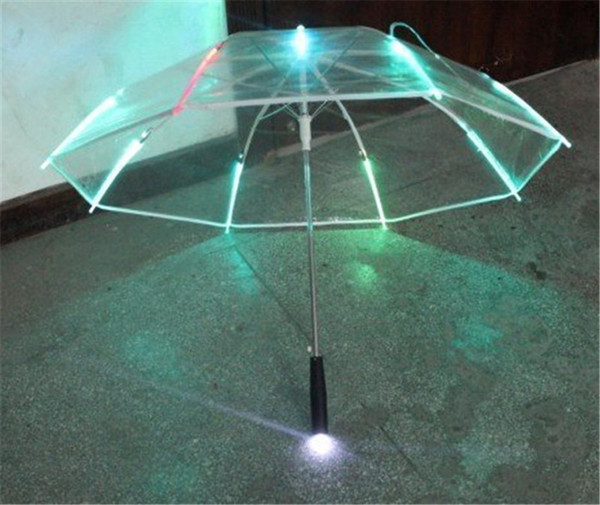 7 colors Changing LED Light Transparent Umbrella Luminous Flashing Umbrellas for Women Kids Party props gift Long Handle Umbrellas E3403