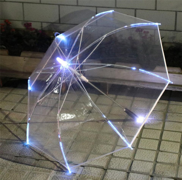 Flashing LED Luminous Umbrella Transparent Clear Rain Light Umbralla Girls Women Wedding Party Favors Lights String Summer Kids Gifts E3403