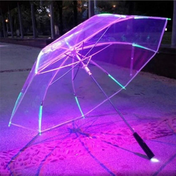 7 Colors Changing Color LED Luminous Transparent Umbrella Rain Kids Women Wedding Party Props with Flashlight For Friends Best Gift E3403