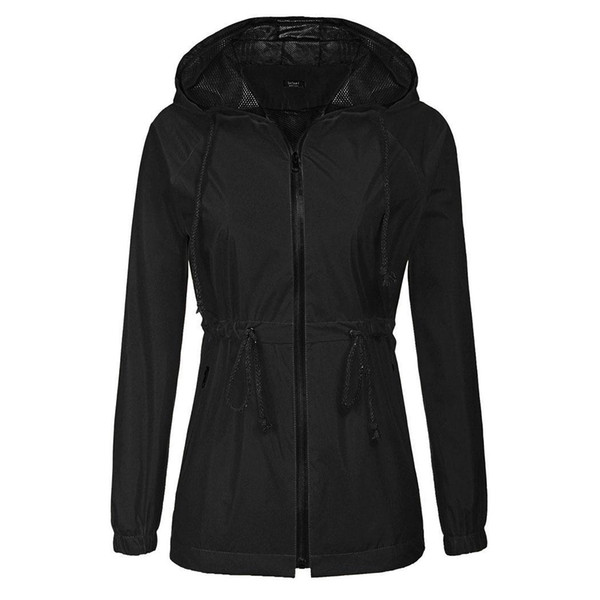 Lightweight Navy Blue Rain Zipper Black Regular Women Sleeve Waterproof Casual Yellow Solid Hooded Long Jacket Raincoat