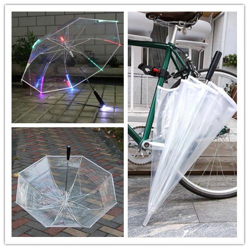 Thicken Luminous Flashing Umbrellas 7 colors Changing LED Light Transparent Umbrella Women Party prop gift Long Handle Clear Umbrella E3403