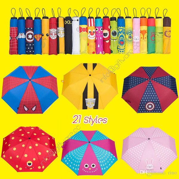 Kids Cartoon Umbrella Girls Boys Lovely Folding Portable Design Umbrella Spiderman Rabbit Lion uv-umbrella Sun Rain Gear 8K*53.5cm