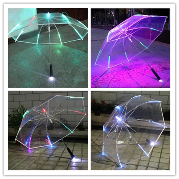 LED Lights Luminous Umbrella Transparent Long Handle Umbrellas Flashing Umbralla Summer Kids Toy Beach Advertising Umbrellas New E3403