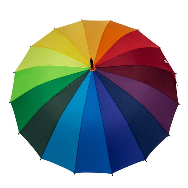 Fashion 16 Bone Rainbow Umbrella Rain Women Colorful Long Handle Umbrella Men Windproof Colorful Anti-UV Parasol