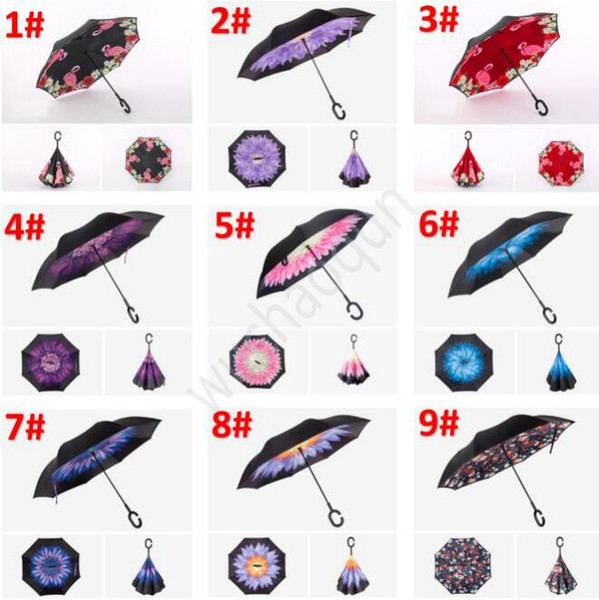 38 designs Folding Reverse Umbrella Double Layer Inverted Windproof Rain Car Umbrellas For girls fast shipping free BY1326