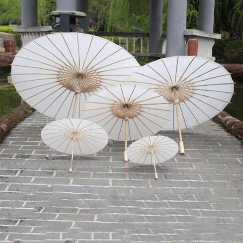 Bridal wedding parasol white paper umbrella Chinese mini craft umbrella 4 diameter: 20, 30, 40, 60cm wedding umbrella wholesale.