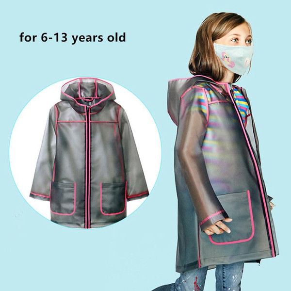 transparent raincoat for Children,Fashion TPU Waterproof students Rain Poncho Coat Reusable with Drawstring Hood