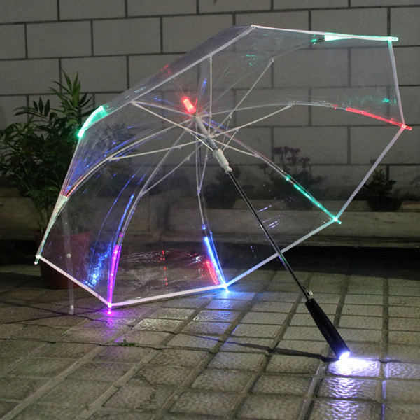 7 colors Changing LED Light Transparent Umbrella Luminous Flashing Umbrellas for Women Kids Party prop gift Long Handle Clear Umbrella E3403