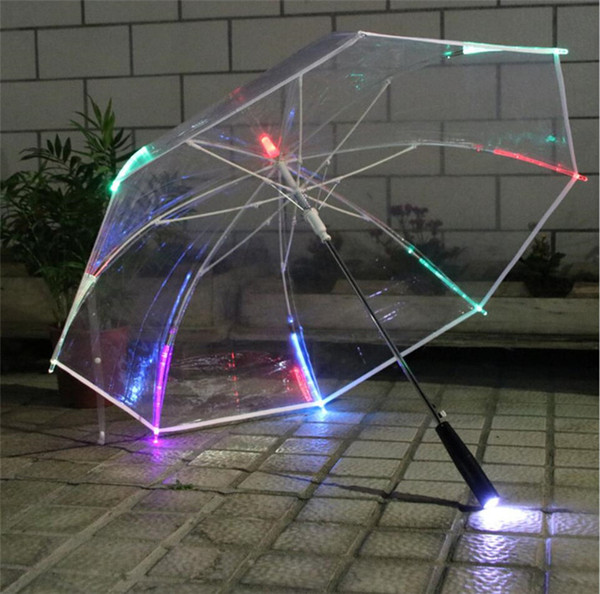 Flashing LED Luminous Umbrella Transparent Clear Rain Light Umbralla Women Beach Wedding Party Favors Lights String Summer Girls Kids E3403