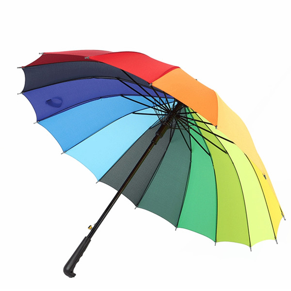 Fashion 16 Bone Rainbow Umbrella Rain Women Colorful Long Handle Umbrella Men Windproof Colorful Anti-UV Parasol TTA1899-4