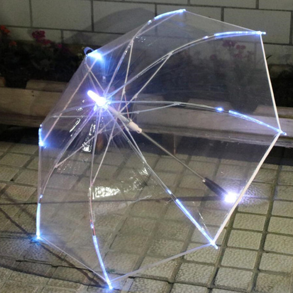 LED Bright Colorful Luminous Transparent Umbrella Clear Long-handle Advertising Umbrella Adults Kids Umbrellas E3403