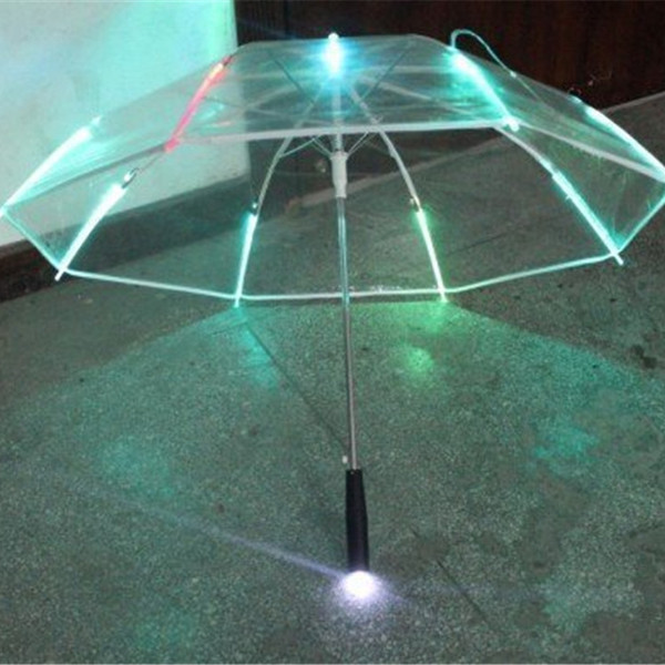 LED Bright Colorful Luminous Transparent Umbrella Clear Long-handle Advertising Umbrella Adults Kids Umbrellas for Sunshine/Rain E3403