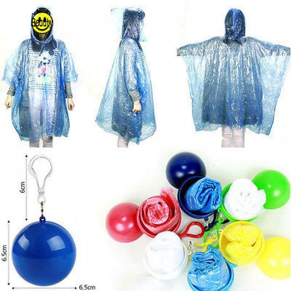 Unisex Adult Portable Travel Outdoor Disposable 6cm/2.4inch Geometric Raincoat with Keyring 10g Ball