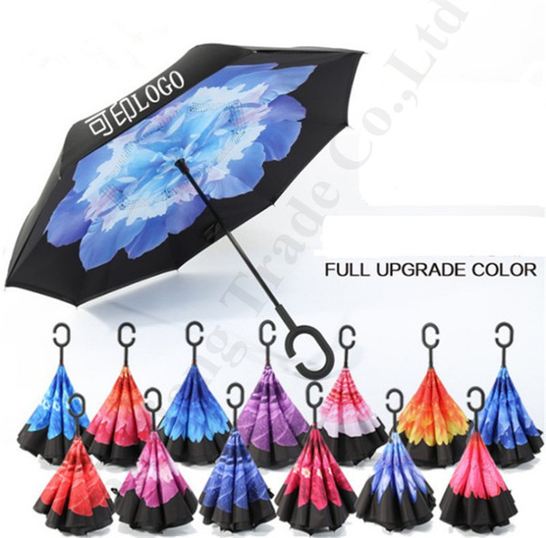 Flora Print Inverted Umbrellas With C Handle Double Layer Inside Out Umbrellas Reverse Windproof Flowers Sunshade Beach Umbrella A112201