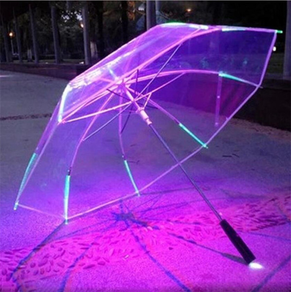 LED Light Luminous Transparent Umbrella Flashing Lights Clear Umbrellas for Women Kids Party props gift Long Handle Umbrellas New E3403