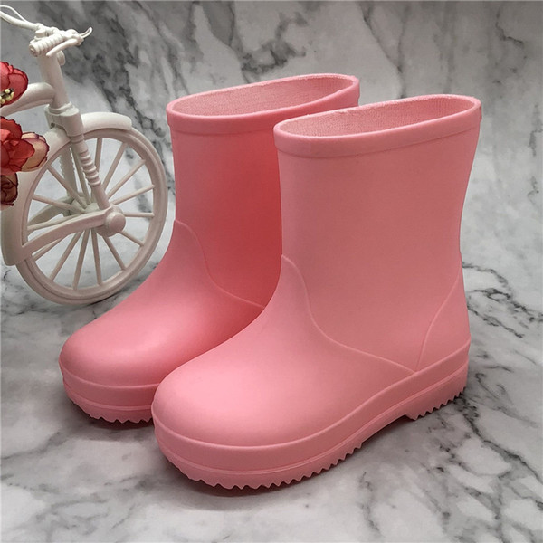 Children Boys Girls Rainboots Solid Kids Waterproof Rainshoes Infant Baby Toddler High Quality Rain Boots Pink Yellow Sky Blue
