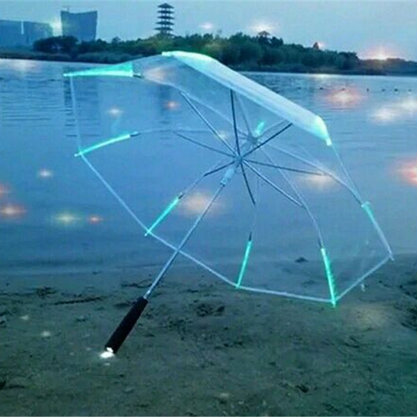 Changing Color LED Luminous Transparent Umbrella Rain Kids Women Wedding Party Props with Flashlight For Friends Best Gift E3403