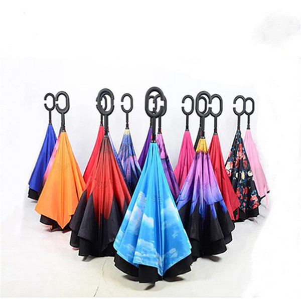 Windproof Reverse Umbrella Folding Stand Double Layers Inverted Rain Umbrellas Self Stand Inside Out Rain Protection C-Hook Hands A112201