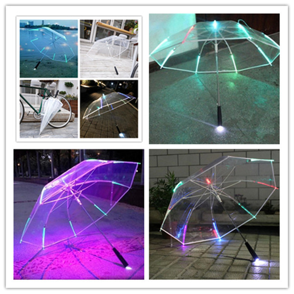 Hot LED Umbrella Colorful Flashing Light Luminous Transparent Clear Umbrellas Kids Women Long-handle Advertising Umbrellas Boutique E3403