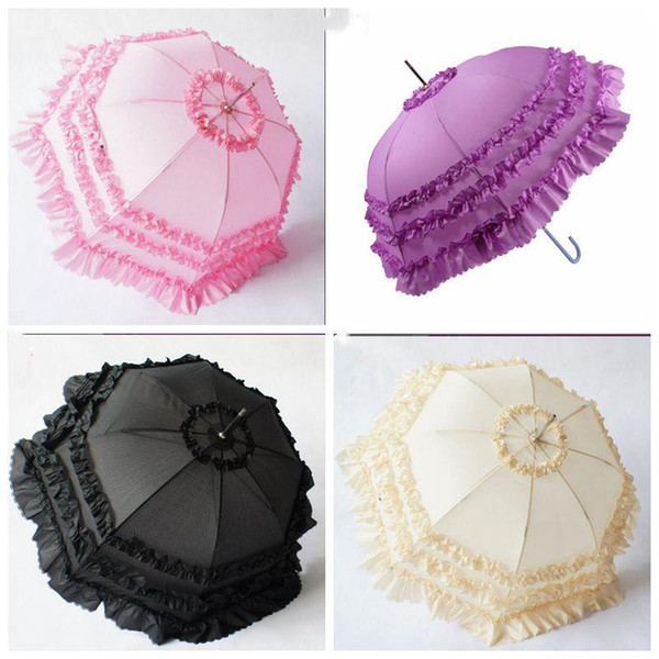 Umbrellas Bride Wedding Parasol Lace Flower Umbrella Girls Double Layer Folding Umbrellas Sun Rain Gear Princess Umbrellas Great Gifts LT422