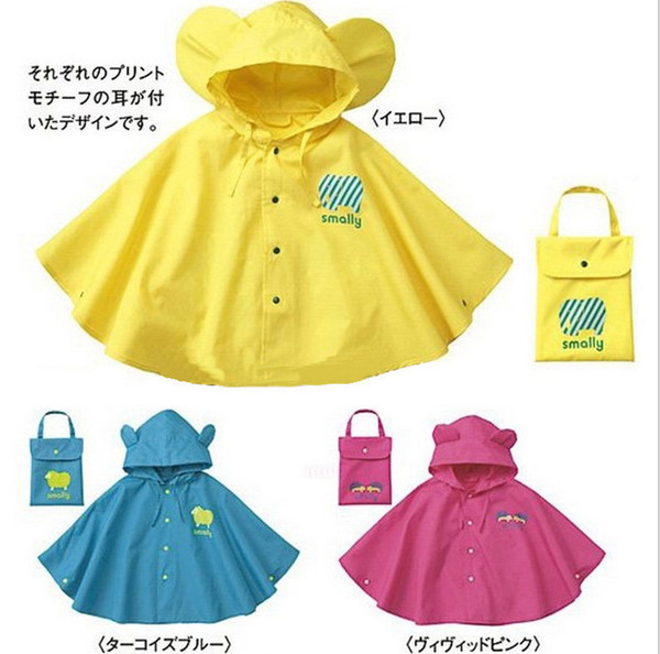 Wholesale New style smally children raincoats with big ears ellow,rose red and blue Cape raincoat