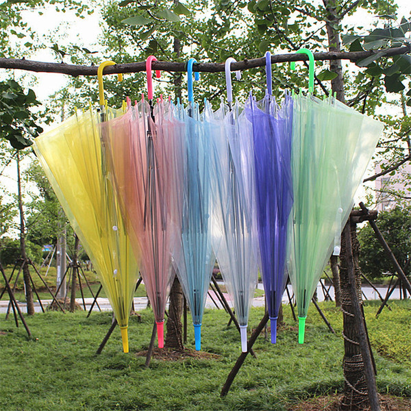 2019 Clear Bubble Umbrella Transparent Colored Dome Windproof Adults Rain Dome Canopy Totes Wedding Party Decor Golf Umbrellas 7 Colors A423