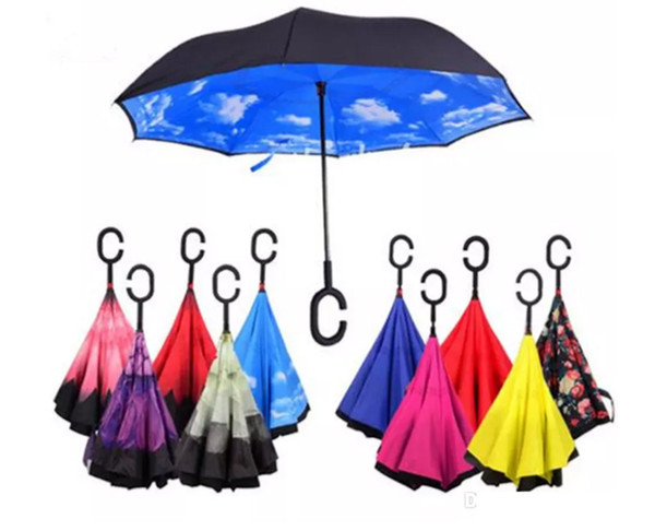 Inverted Umbrella Windproof Reverse Folding Double Layer Self Stand Inside Out Rain Protection C Hook Hands For Car