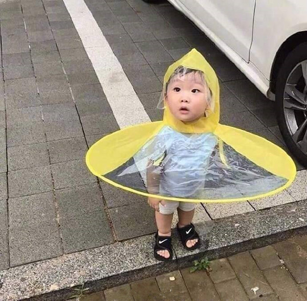 UFO student umbrella cap transparent child raincoat without bone and sessile folding creative foldable parent-child hats DHL