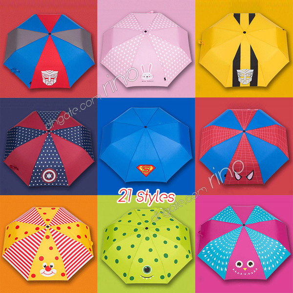 Kids Cartoon Umbrella Girls Boys Lovely Folding Portable Design Umbrella Spiderman Rabbit Lion uv-umbrella Sun Rain Gear 21 Styles