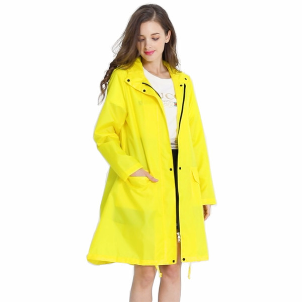 Waterproof Raincoat with Hood and Pockets Womens Stylish Solid Yellow Rain Poncho