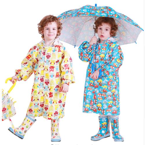 Kids Cute Animal Printed Rainsuit Children Raincoat Hooded Coat Rainwear 3 Color